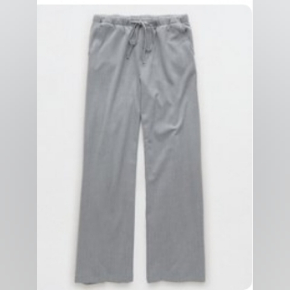American Eagle Outfitters Heather Gray Drawstring Pants Wide Leg Elegant